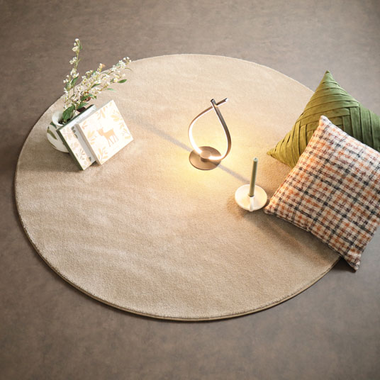 Tapis rond moelleux Volupt camel - Galon finesse capuccino