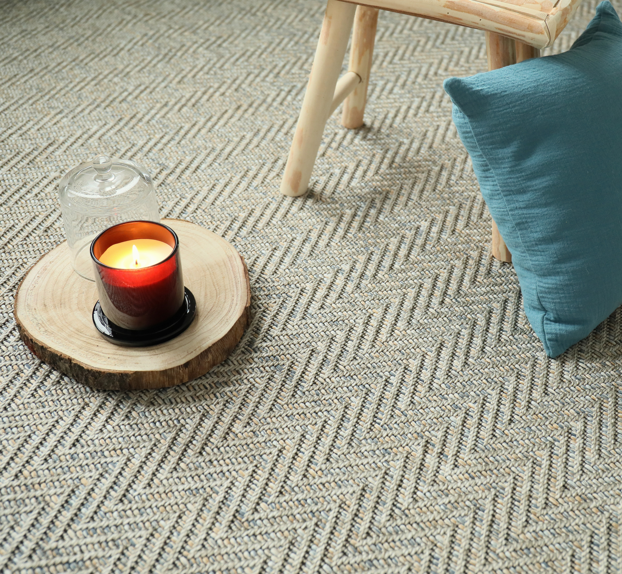 Moquette Tissé plat Swing - Natural and Blue - salon