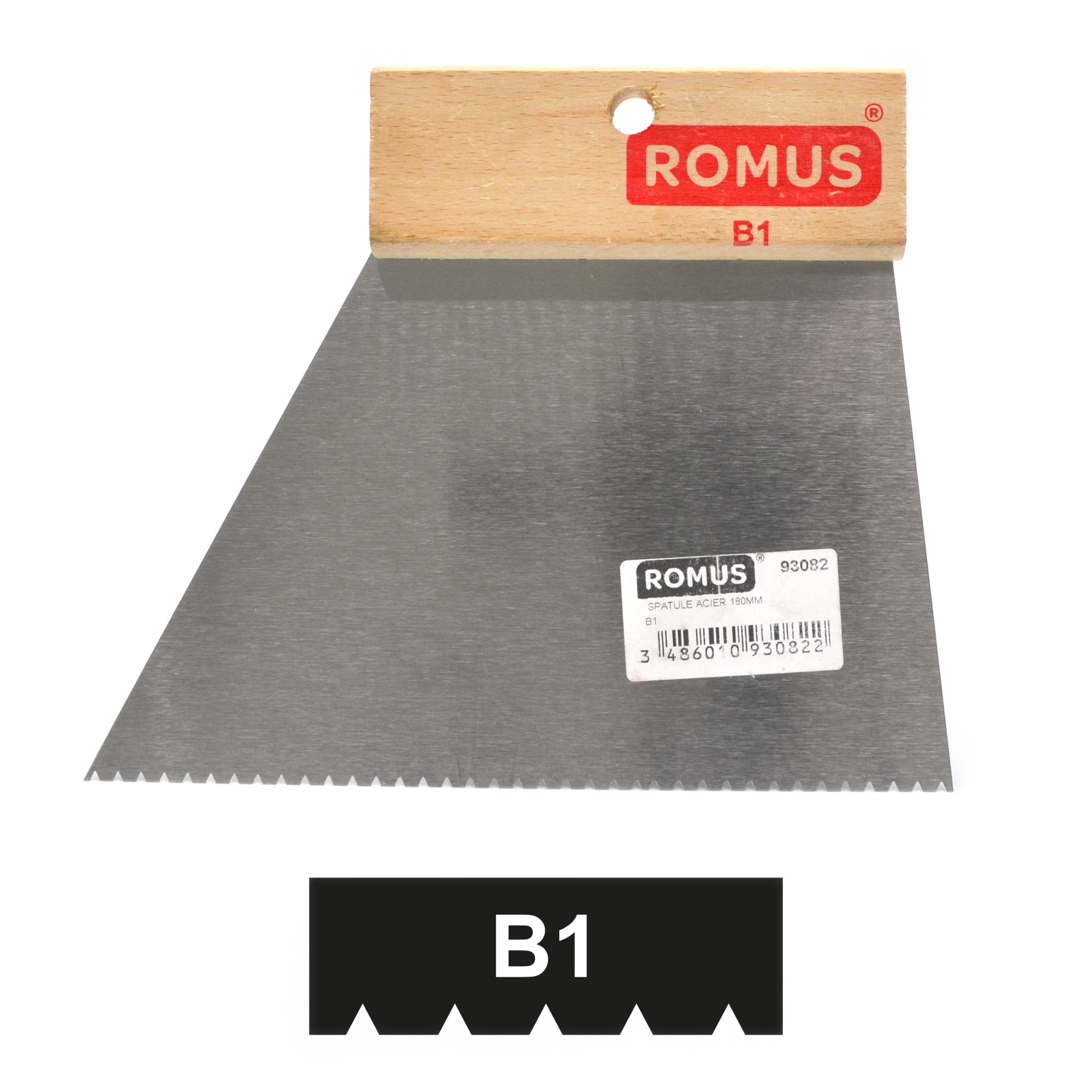 Spatule de solier B1 Romus pour encollage de moquette et revêtements en fibres végétales
