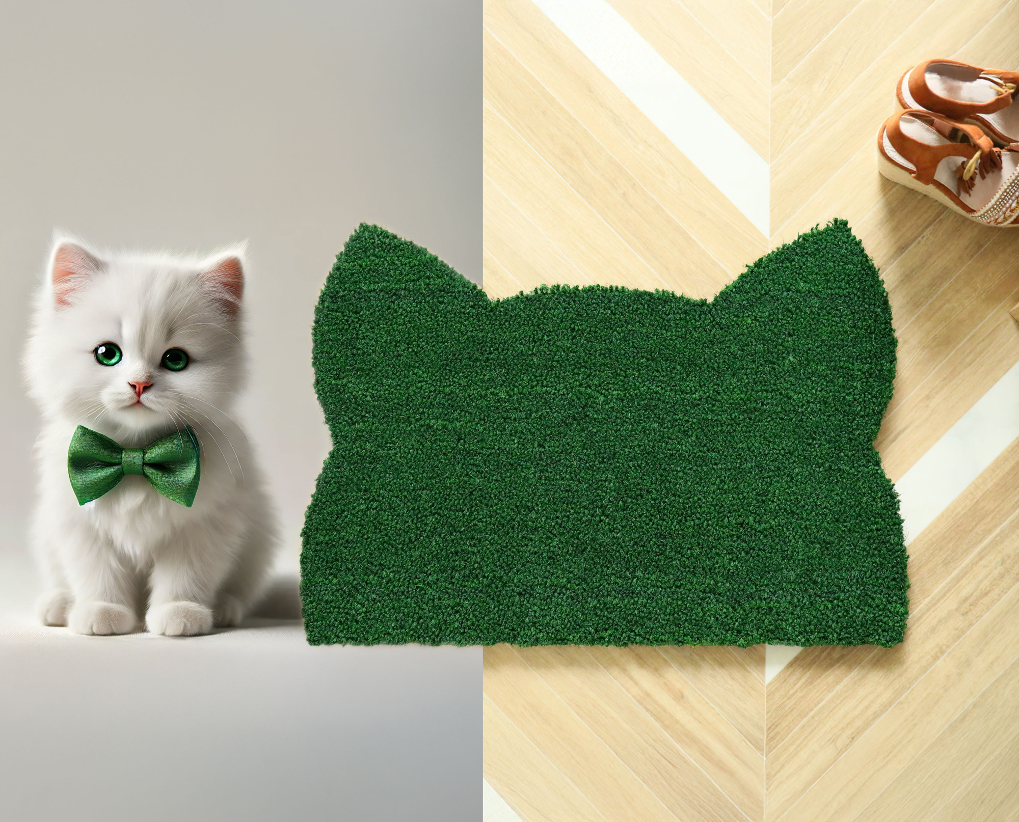Tapis d’entrée déco Chat - Fibre de Coco 17mm - Vert pour créer un accueil frais et original dans la maison