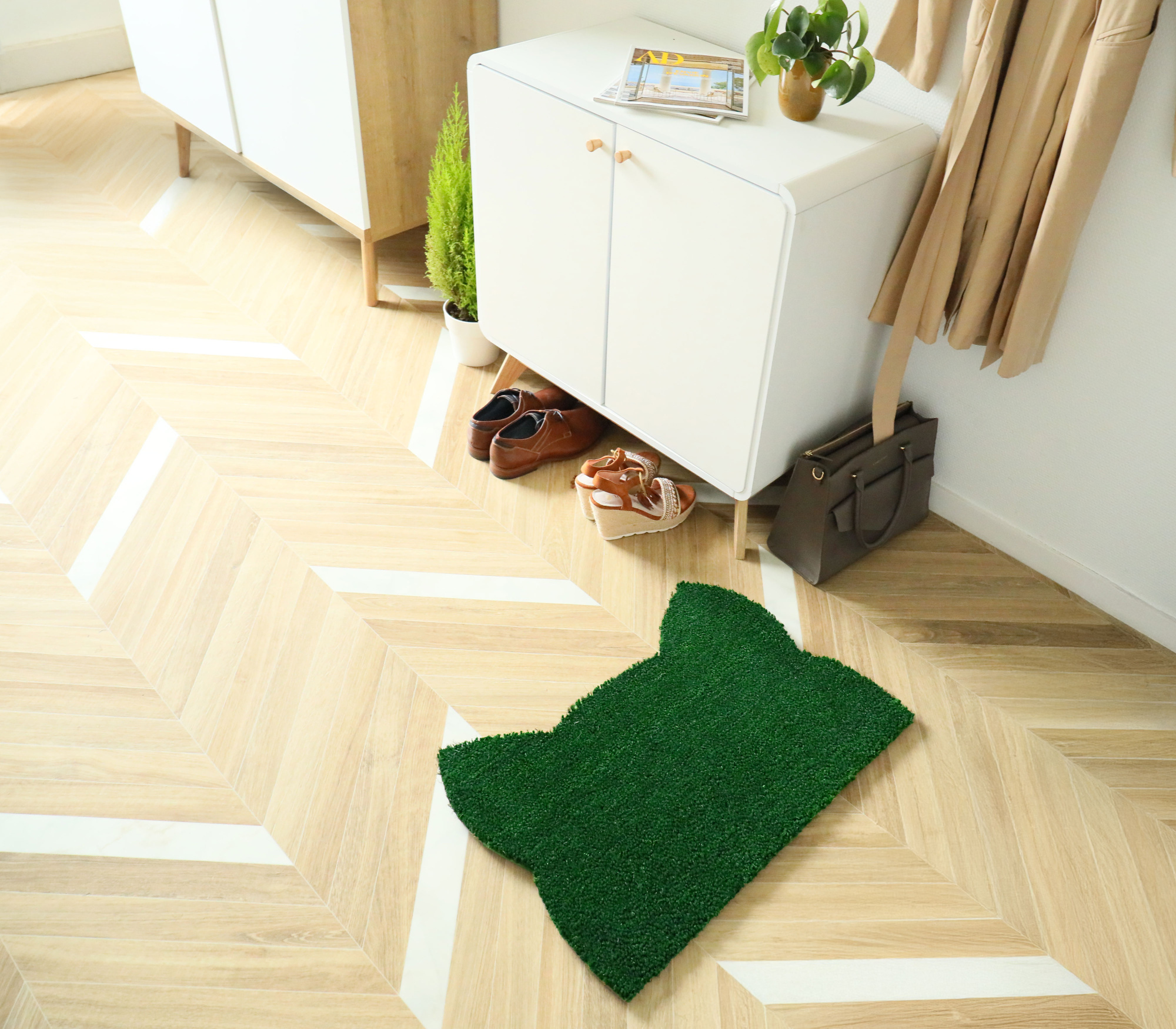 Tapis d’entrée déco Chat - Fibre de Coco 17mm - Vert pour insuffler une note végétale et ludique à l’entrée