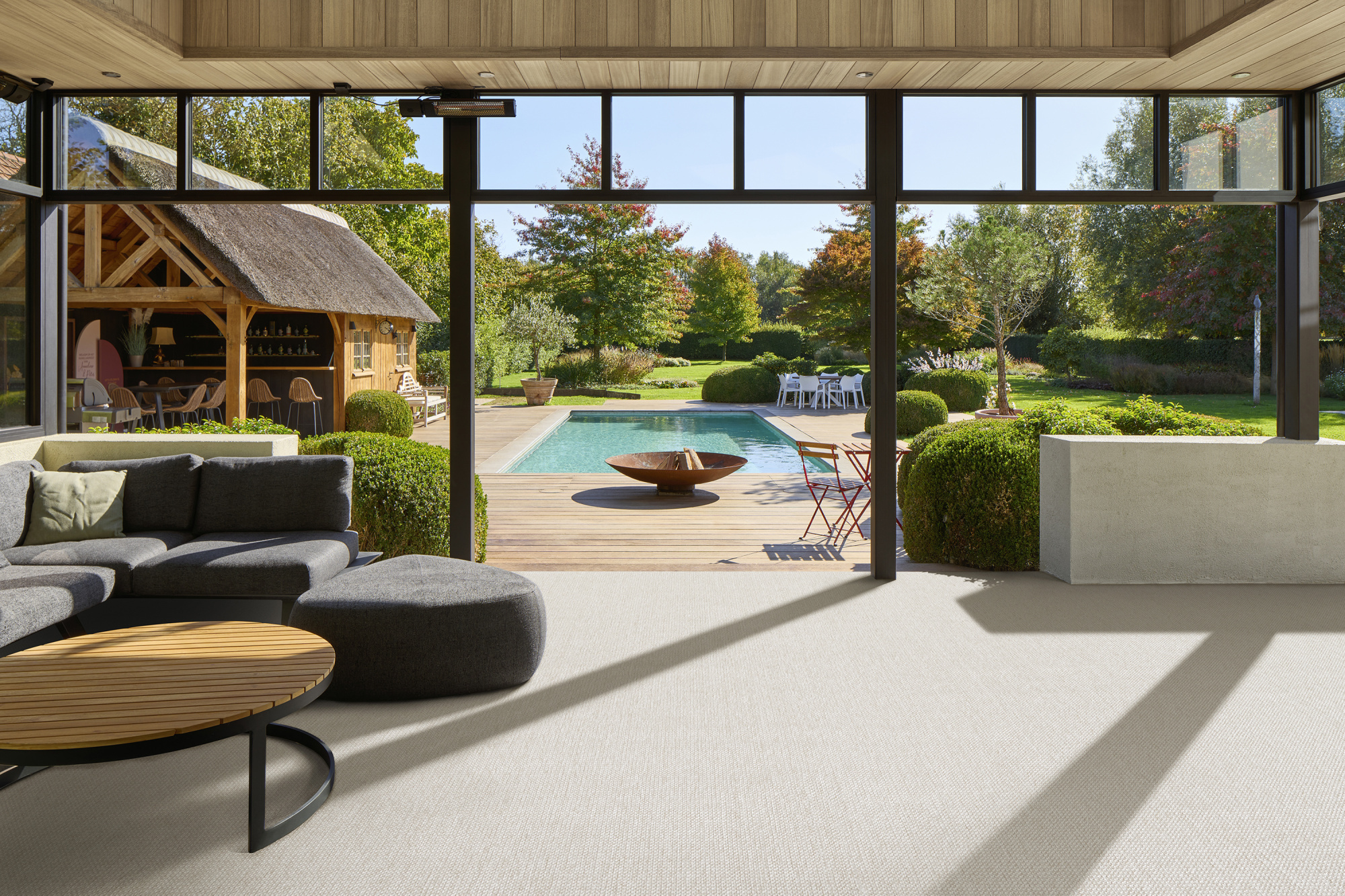Tissé plat aspect naturel - Spa - Crème délicat - avec accès sur l'extérieur