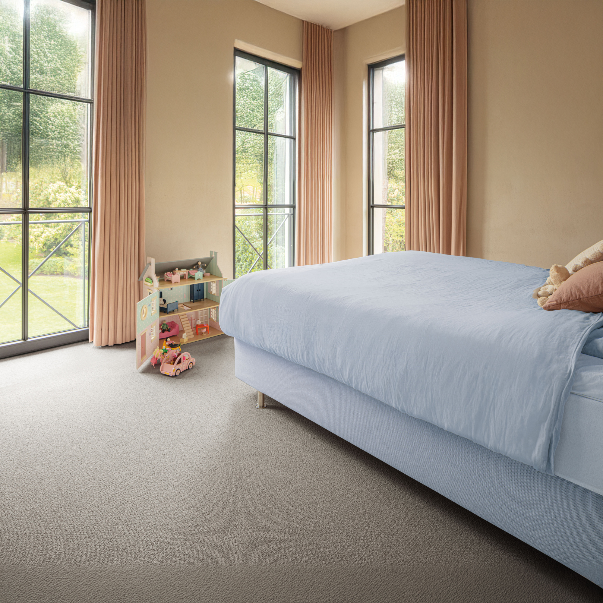 Moquette pure laine vierge Lanaé coloris gris tendre posée dans une chambre d’enfant