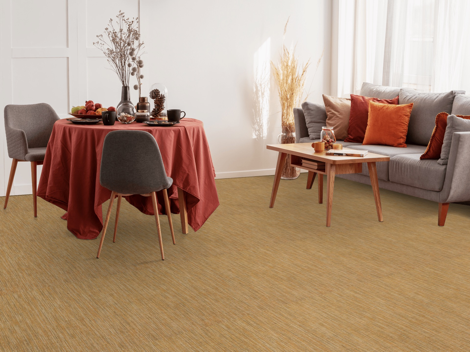 Tissé plat aspect naturel - Flow - Orange biscuit - salon