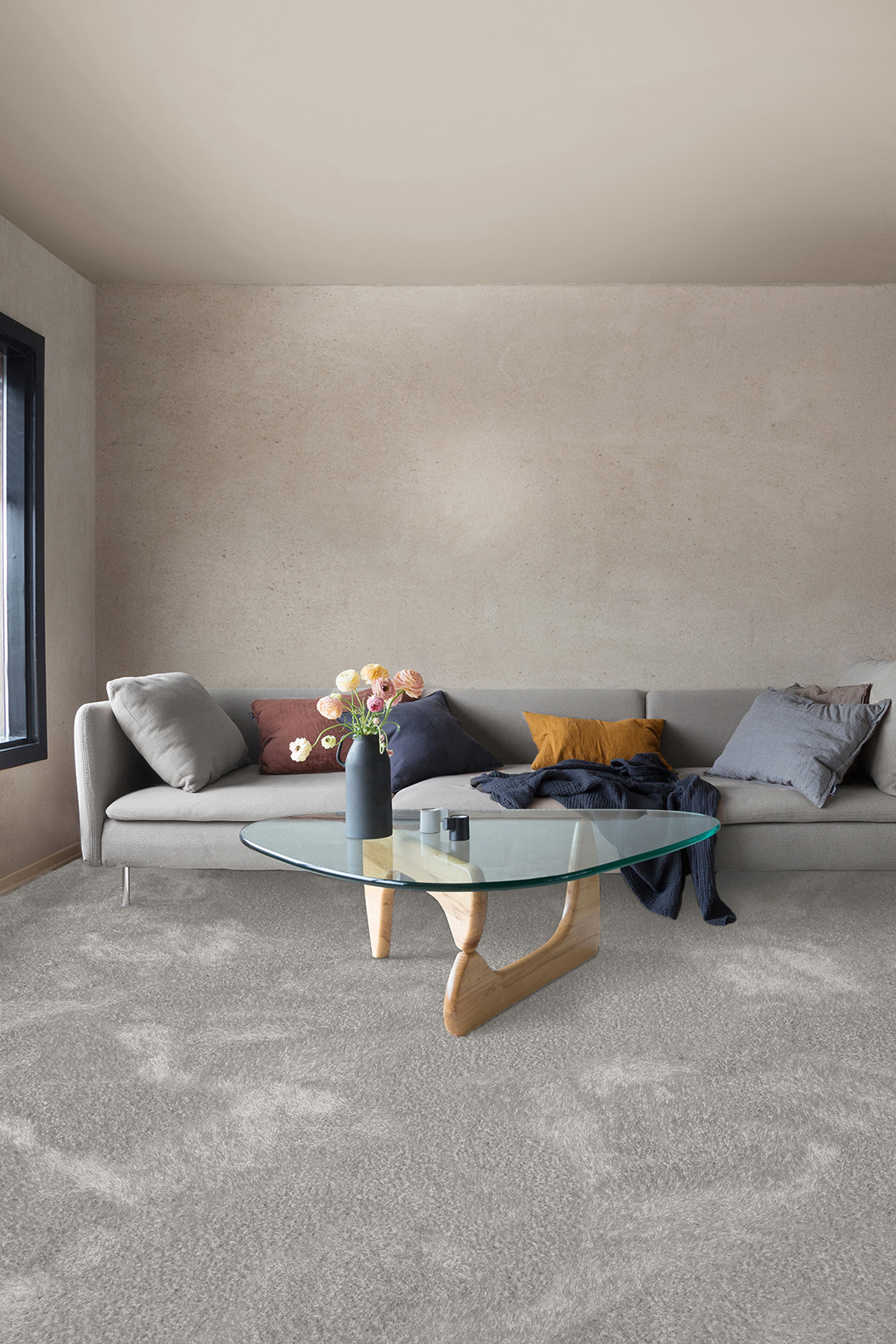 Moquette shaggy Glossy FusionBac gris urbain, surface douce et élégante pour intérieur cosy