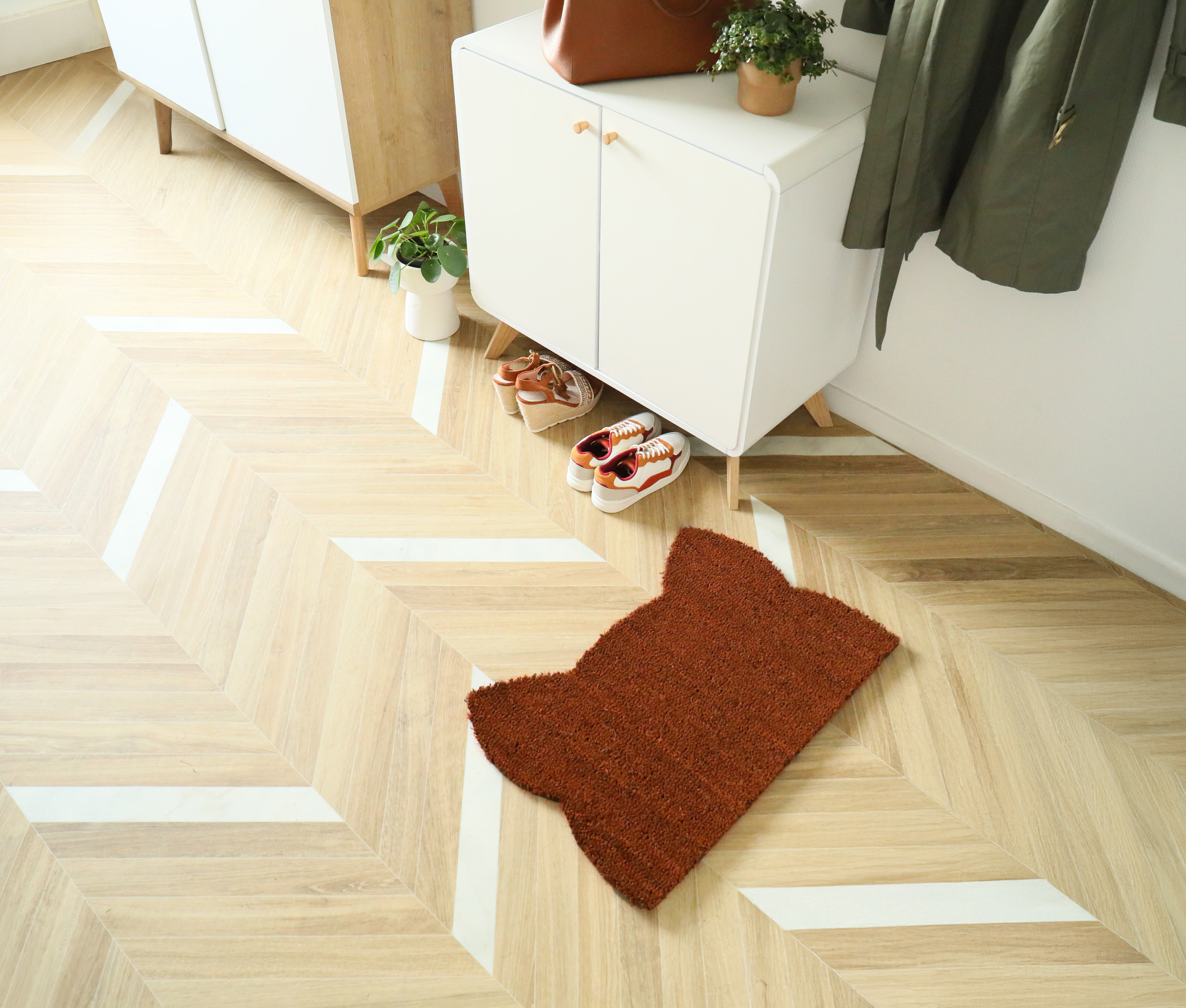 Tapis d’entrée déco Chat - Fibre de Coco 17mm - Rouille pour réchauffer une entrée avec une note déco terracotta