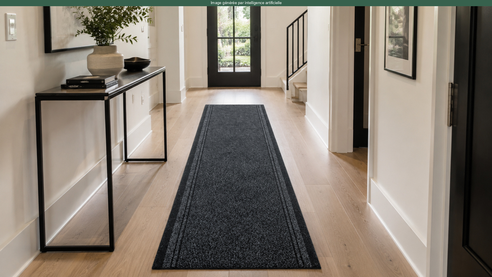 Tapis de passage Antidérapant au mètre - Noir installé dans une entrée moderne et lumineuse