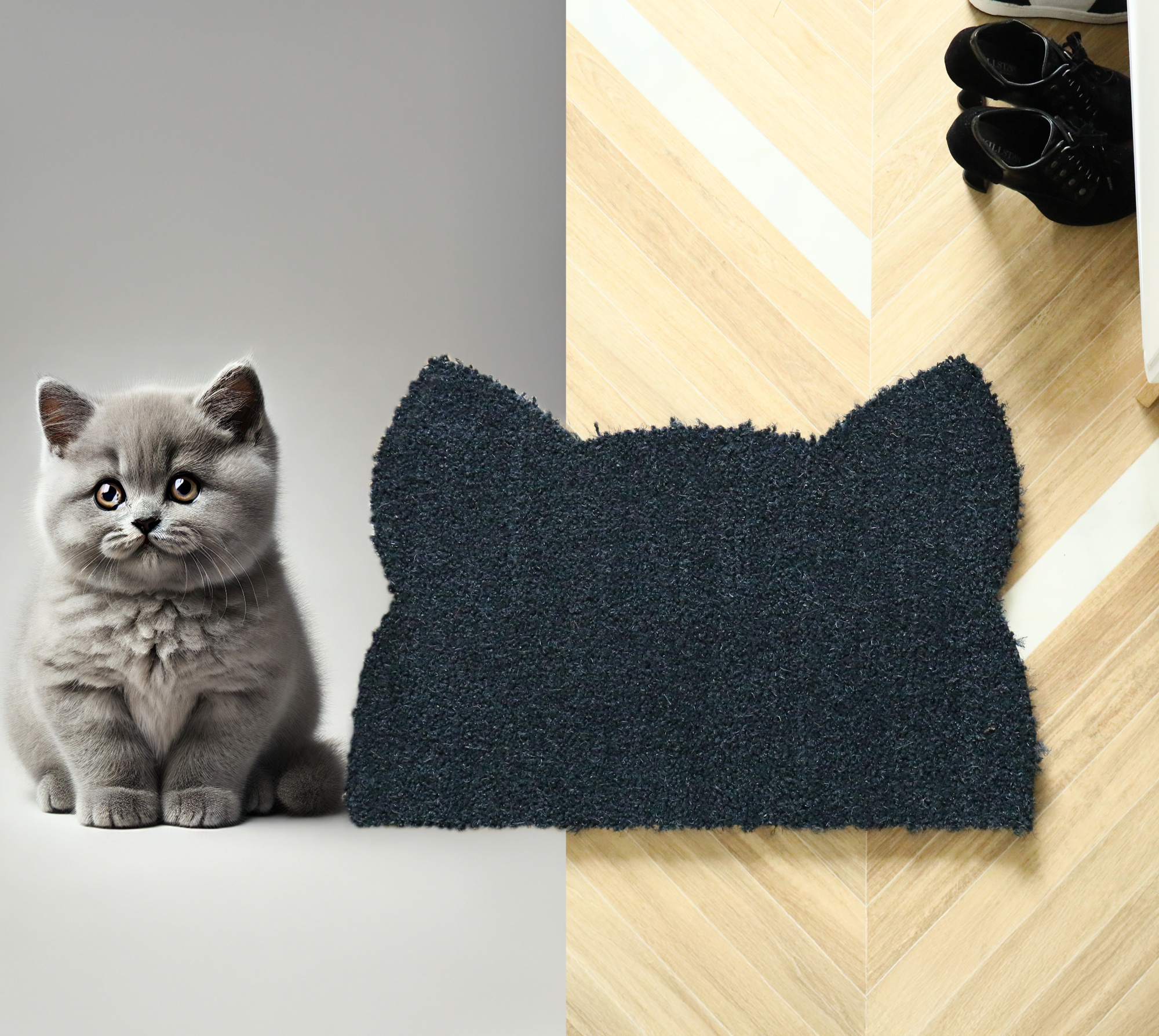 Tapis d’entrée déco Chat - Fibre de Coco 17mm - Anthracite pour accueillir les visiteurs avec un clin d’œil aux amoureux des chats