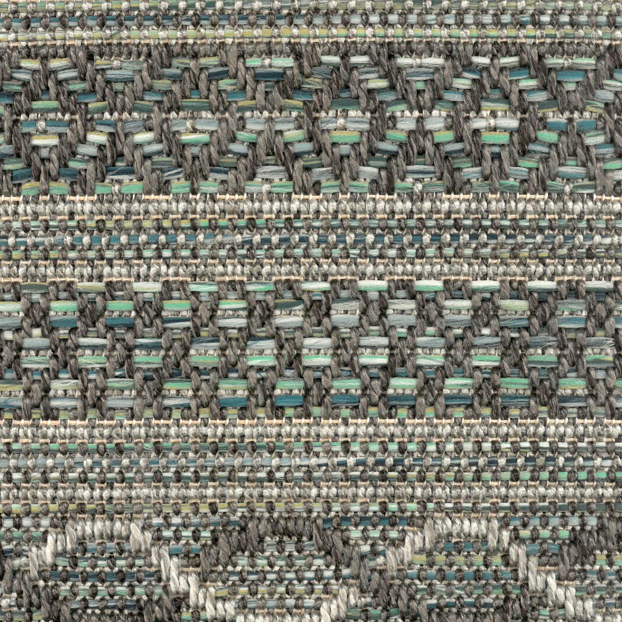Tissé plat Salsa Orage, détail du tissage graphique et des nuances bleu gris