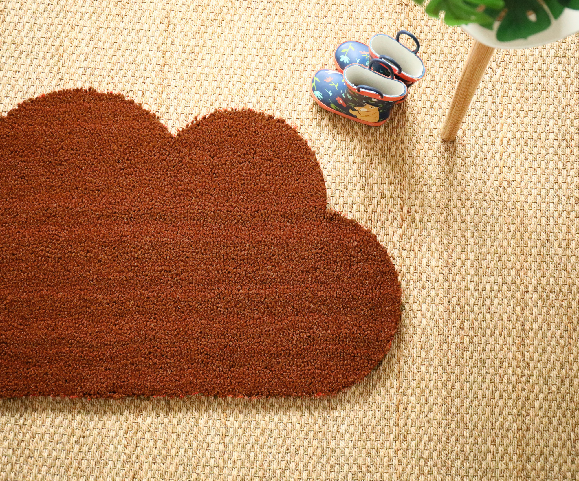 Tapis d'entrée déco Nuage - Fibre de Coco 17mm - Rouille, texture grattante et coloris inspiré des nuances automnales