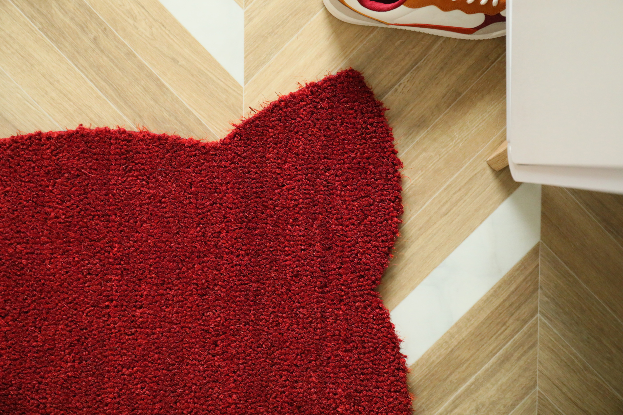 Tapis d’entrée déco Chat - Fibre de Coco 17mm - Rouge, paillasson de 17 mm d’épaisseur à surface grattante