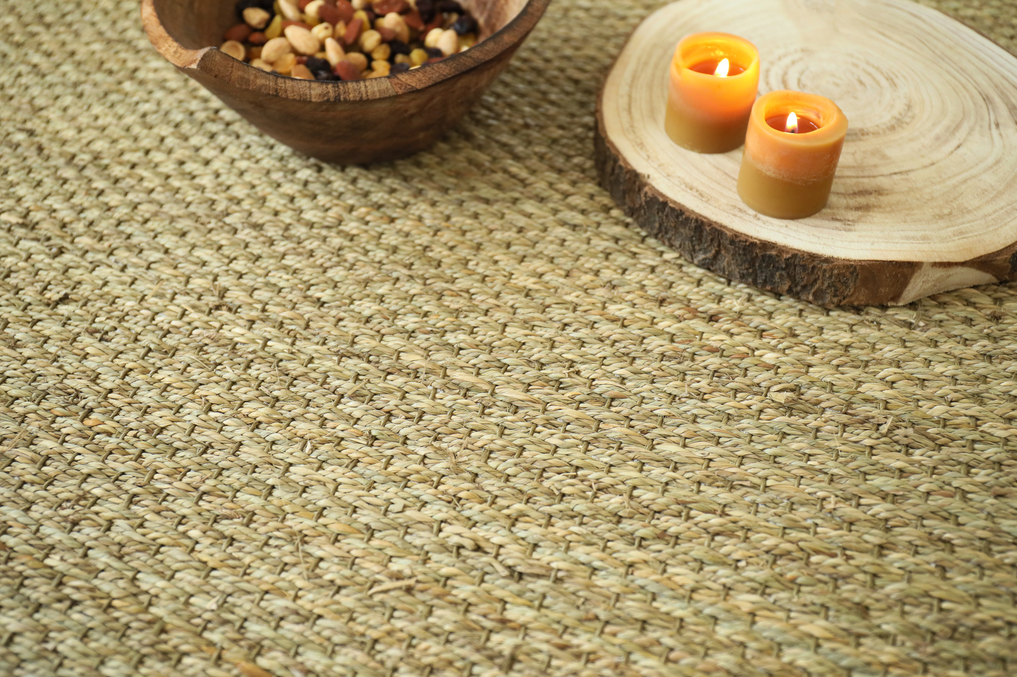 Texture du Jonc de mer Fin Panama - Naturel brut avec relief naturel et tissage panama authentique