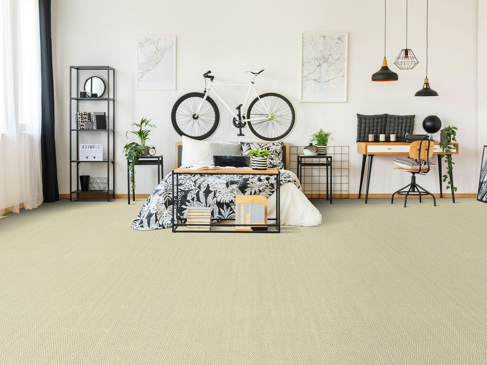 Sol Sisal Chevron - Héritage - Dune dans une pièce multifonction avec mobilier contemporain et décoration épurée