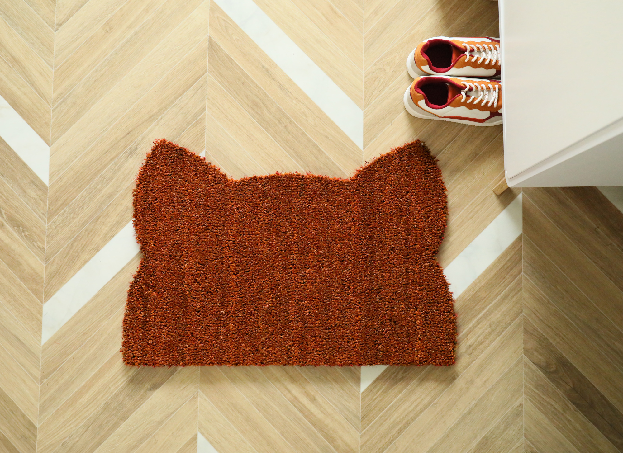 Tapis d’entrée déco Chat - Fibre de Coco 17mm - Rouille, fibres naturelles résistantes au grattage