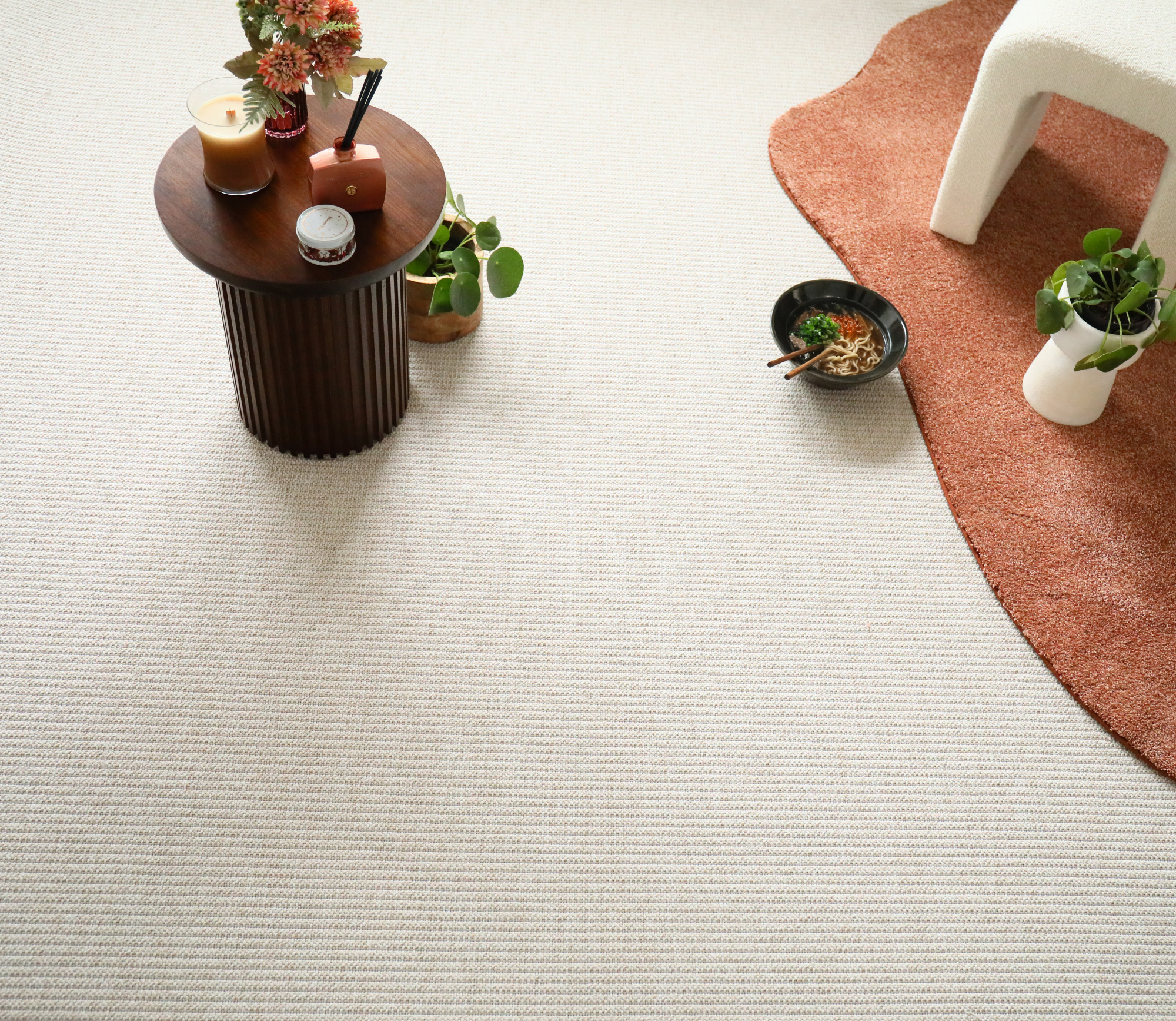 Tissé plat aspect naturel Spa Crème délicat, texture inspirée de la fibre de coton dans un intérieur raffiné