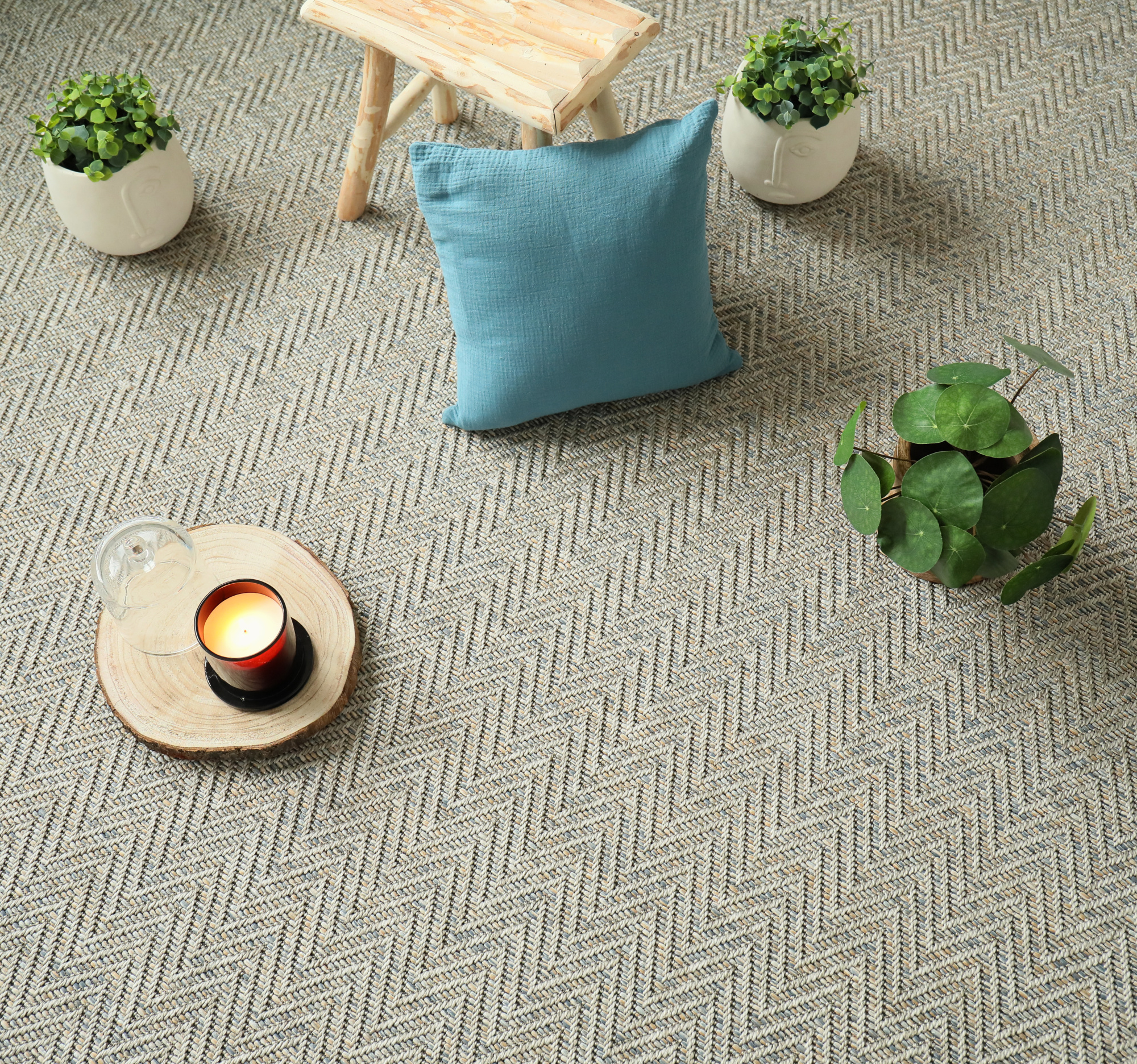 Moquette Tissé plat Swing - Natural and Blue - Vue de loin