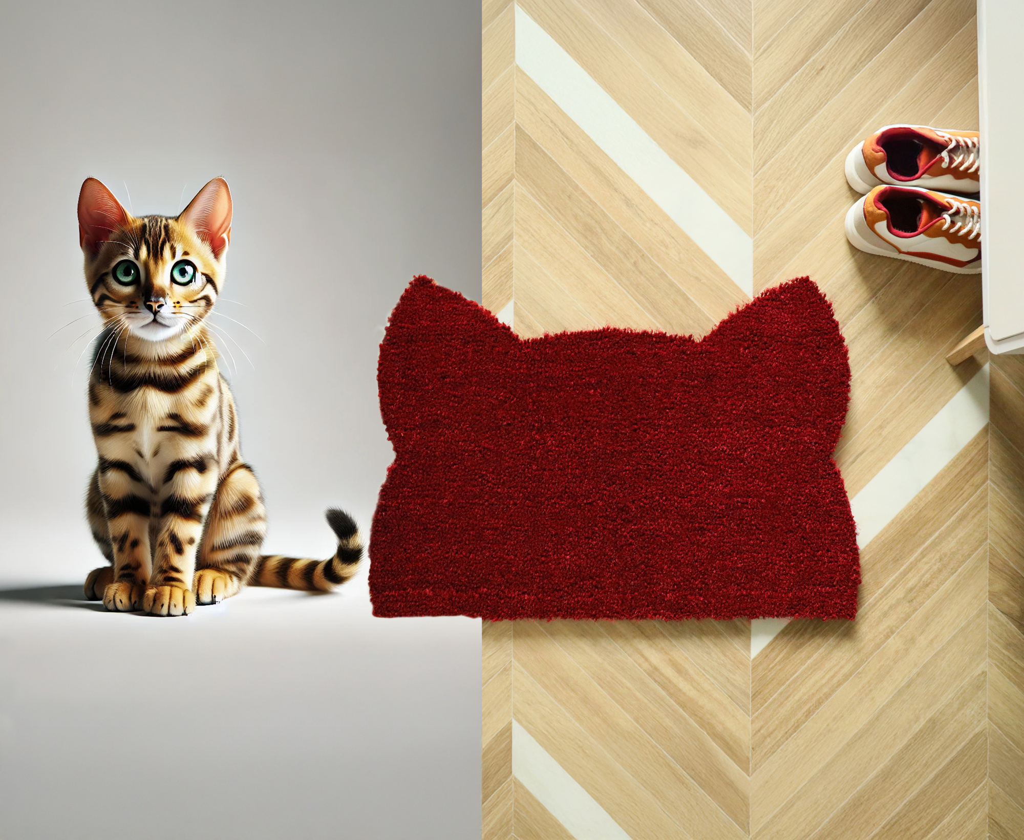 Tapis d’entrée déco Chat - Fibre de Coco 17mm - Rouge pour composer une entrée accueillante et pleine de fantaisie