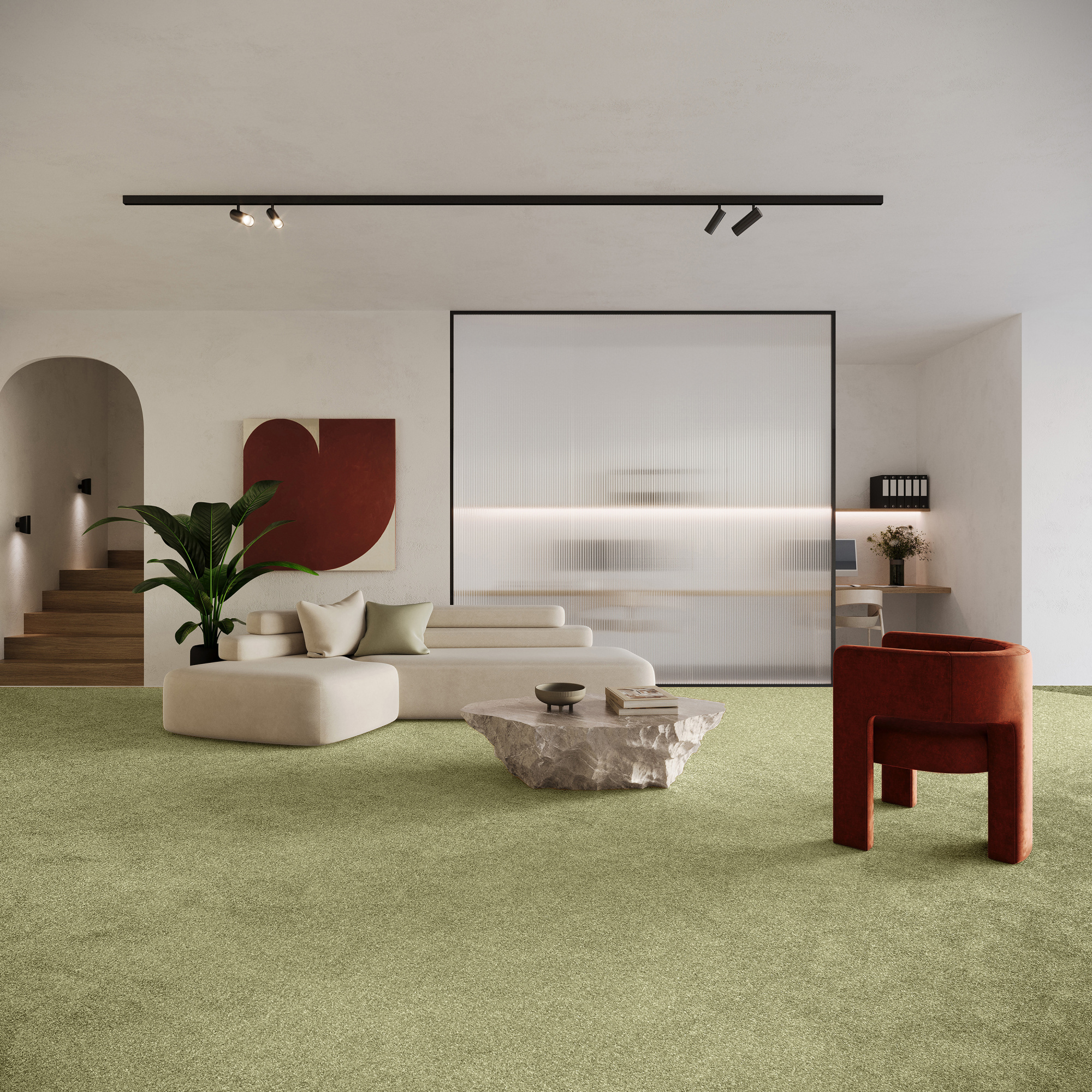 Moquette éco-conçue - Infini 11.5 - Vert amande - Salon