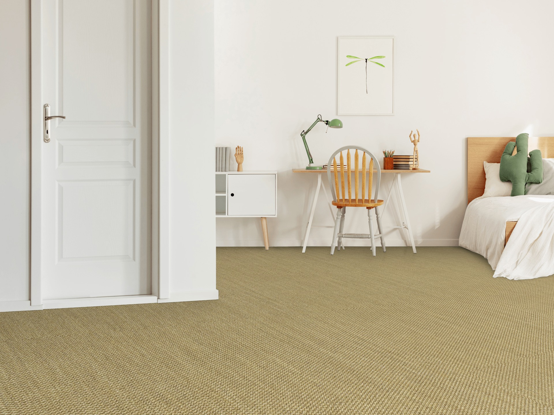Sol Sisal - Muse - Malt dans une chambre lumineuse au style épuré avec bureau en bois clair