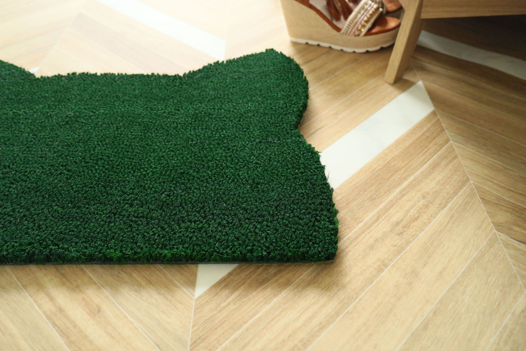 Tapis d’entrée déco Chat - Fibre de Coco 17mm - Vert, fibres grattantes conçues pour retenir poussières et saletés