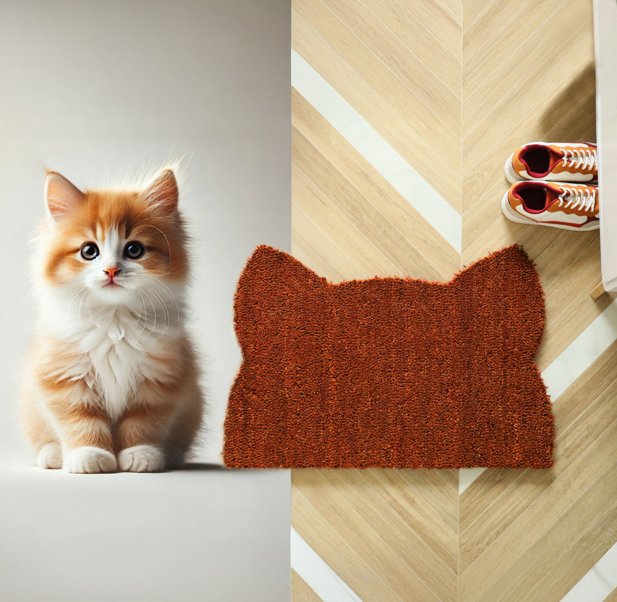 Tapis d’entrée déco Chat - Fibre de Coco 17mm - Rouille pour créer un accueil chaleureux inspiré des tons naturels