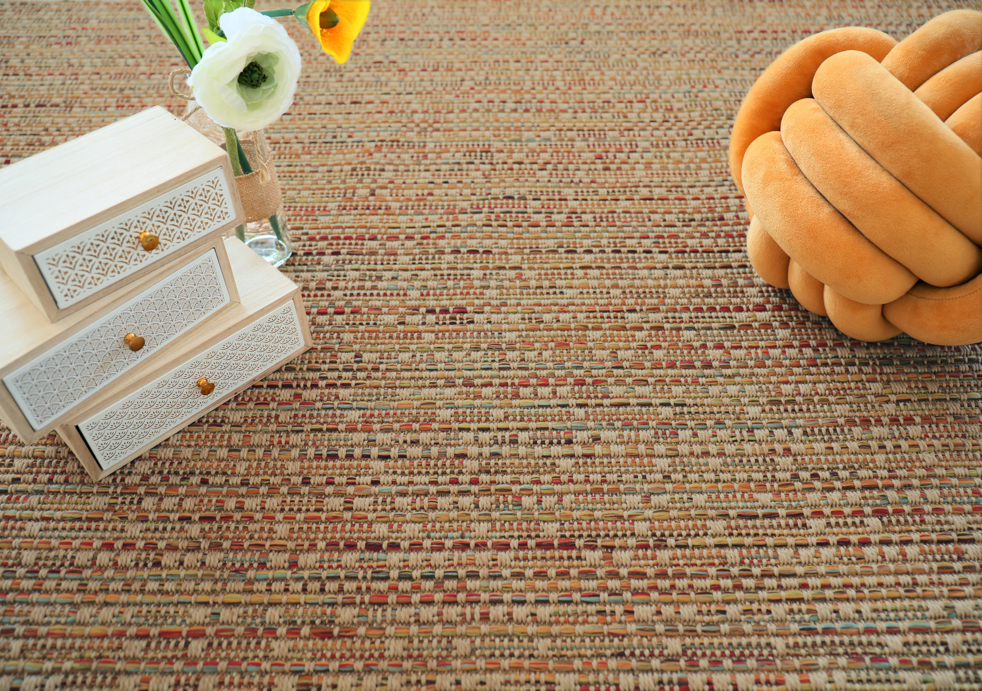 Tissé plat aspect naturel Designer Multicolor Épices, lignes colorées et style contemporain
