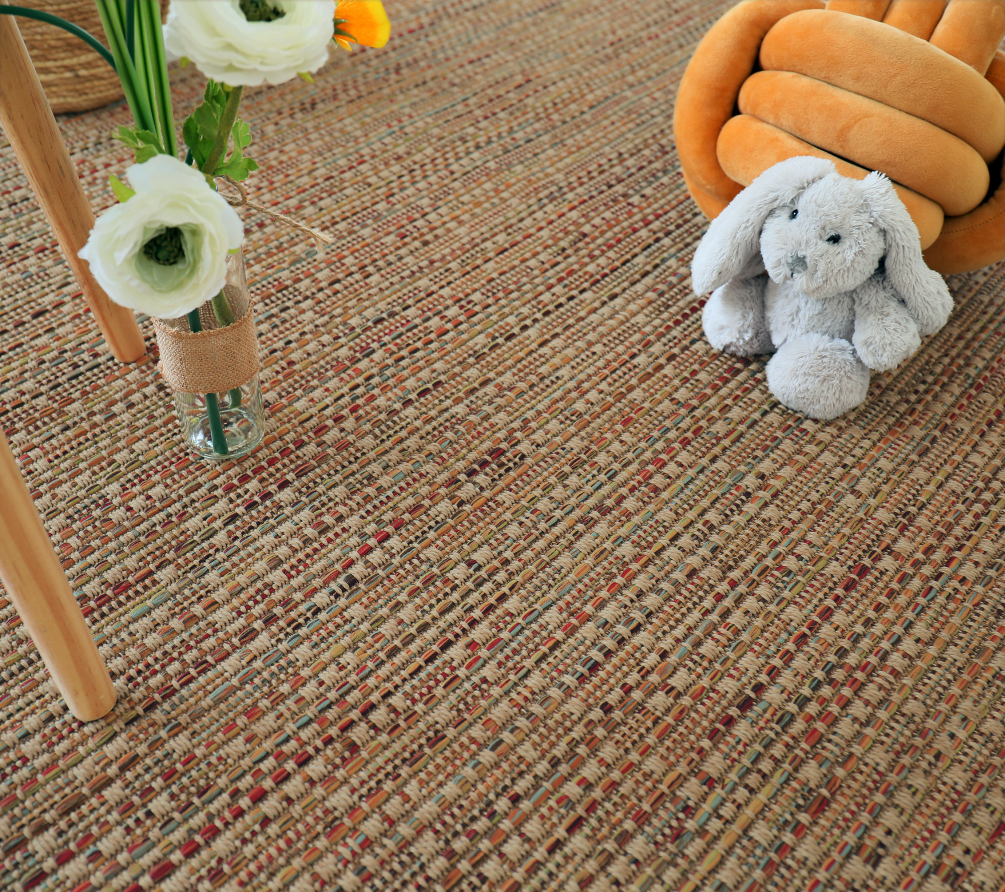 Sol tissé plat Designer Multicolor Épices, fibres tressées résistantes pour usage quotidien