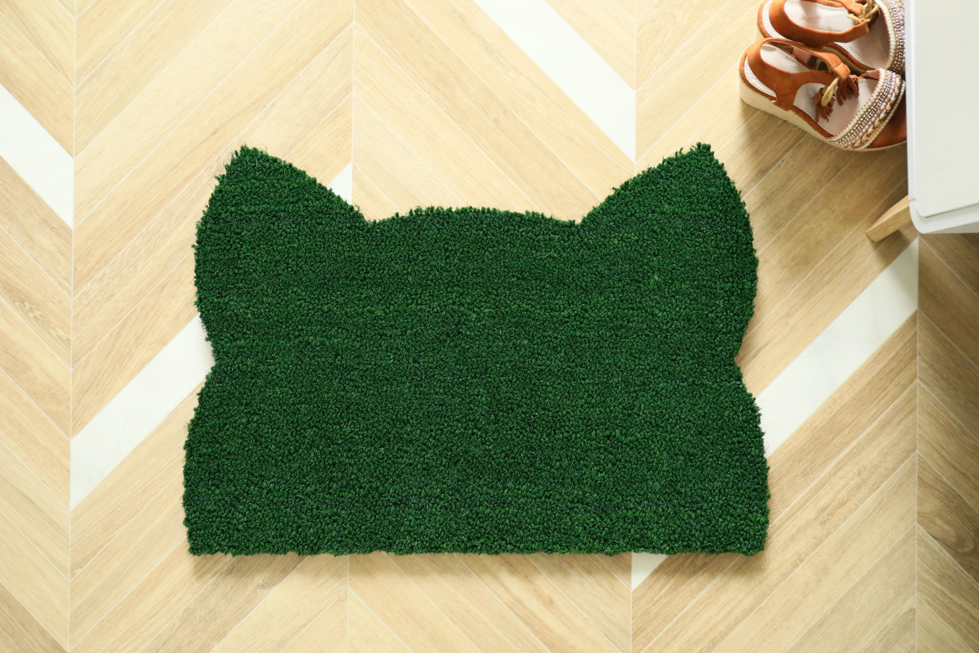 Tapis d’entrée déco Chat - Fibre de Coco 17mm - Vert, surface en fibres naturelles résistantes au grattage
