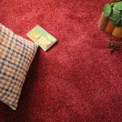 Moquette douce Délicatesse - Rouge gourmand avec coussin écossais, plante en pot et carnet posé sur le sol