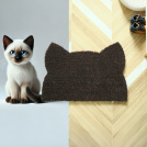 Tapis d’entrée déco Chat - Fibre de Coco 17mm - Brun, silhouette féline décorative aux oreilles pointues