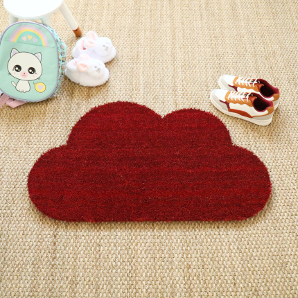 Tapis d'entrée déco Nuage - Fibre de Coco 17mm - Rouge, forme ludique qui réveille l’entrée avec sa couleur intense