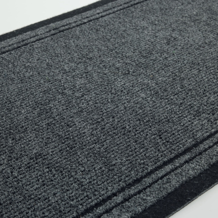 Tapis de passage Antidérapant au mètre - Anthracite, revêtement chiné souligné par deux lignes en relief