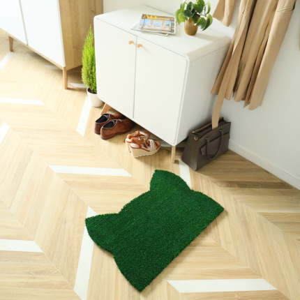 Tapis d’entrée déco Chat - Fibre de Coco 17mm - Vert pour insuffler une note végétale et ludique à l’entrée