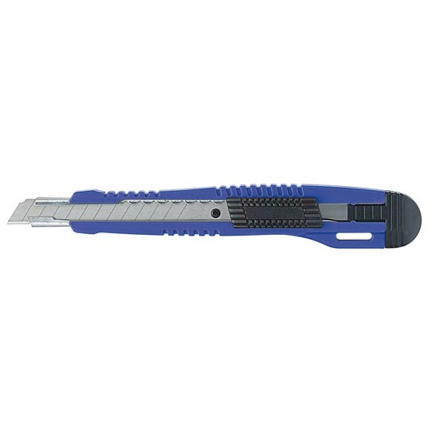 Cutter professionnel 9 mm autobloquant livré avec 2 lames de rechange dans le manche