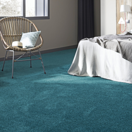 Moquette douce Délicatesse - Bleu lagon fabriquée en France créant une ambiance fraîche et apaisante